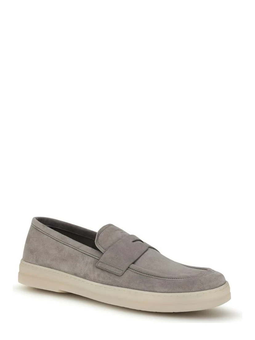 Gray Calf Leather Bos Taurus Slip-On Loafers