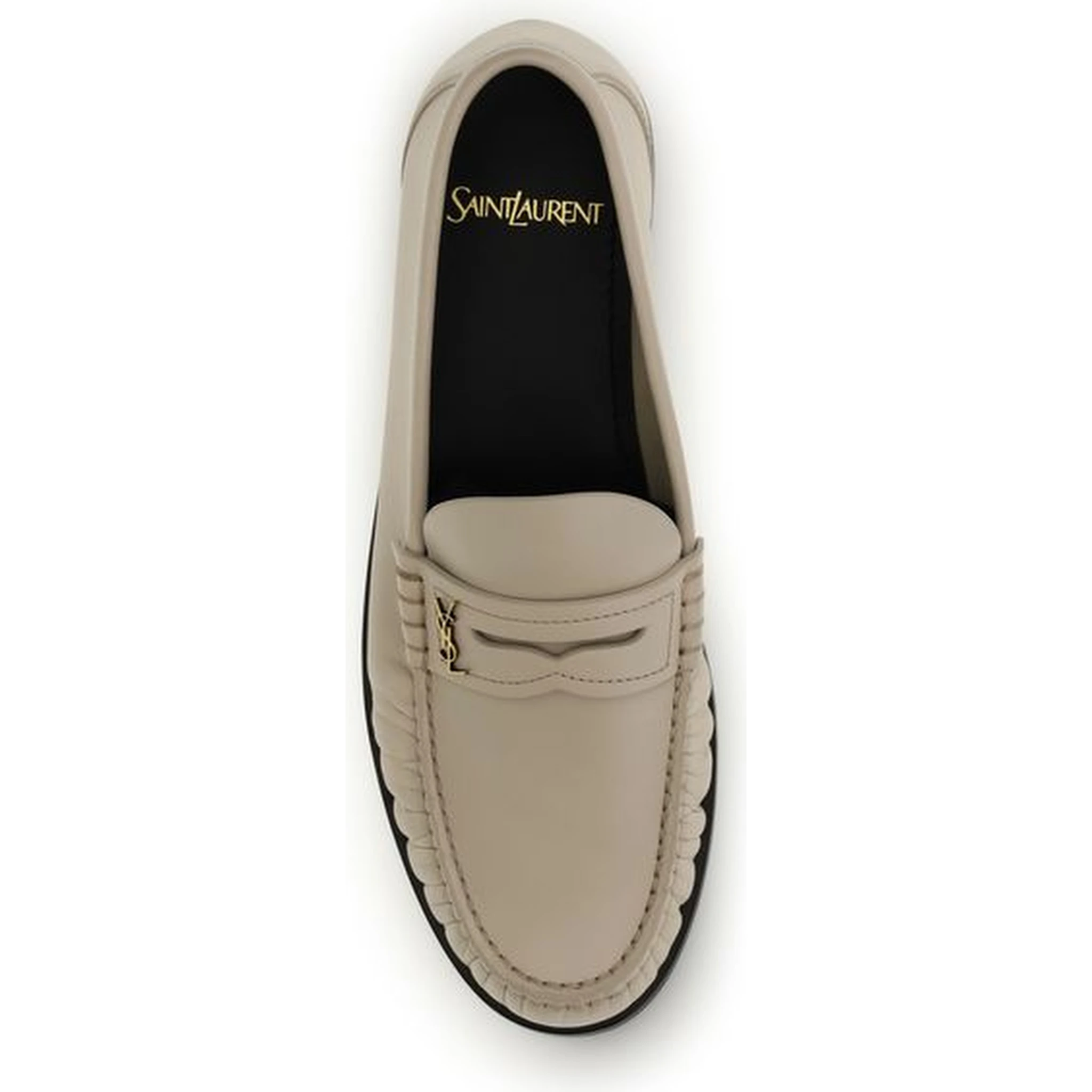Beige Calf Leather Bos Taurus Slip-On Loafers