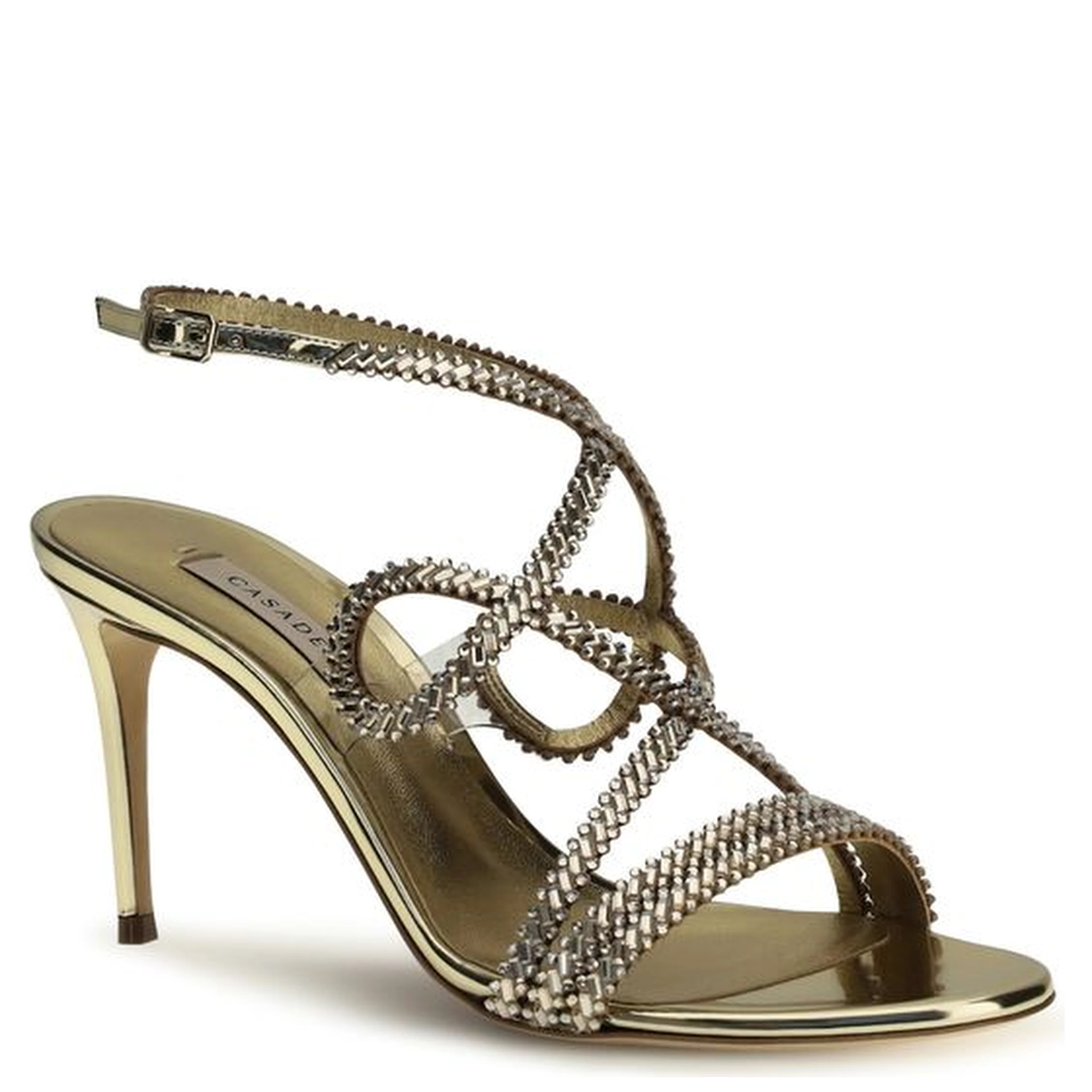 Gold Calf Leather Bos Taurus Stiletto Heel Sandals