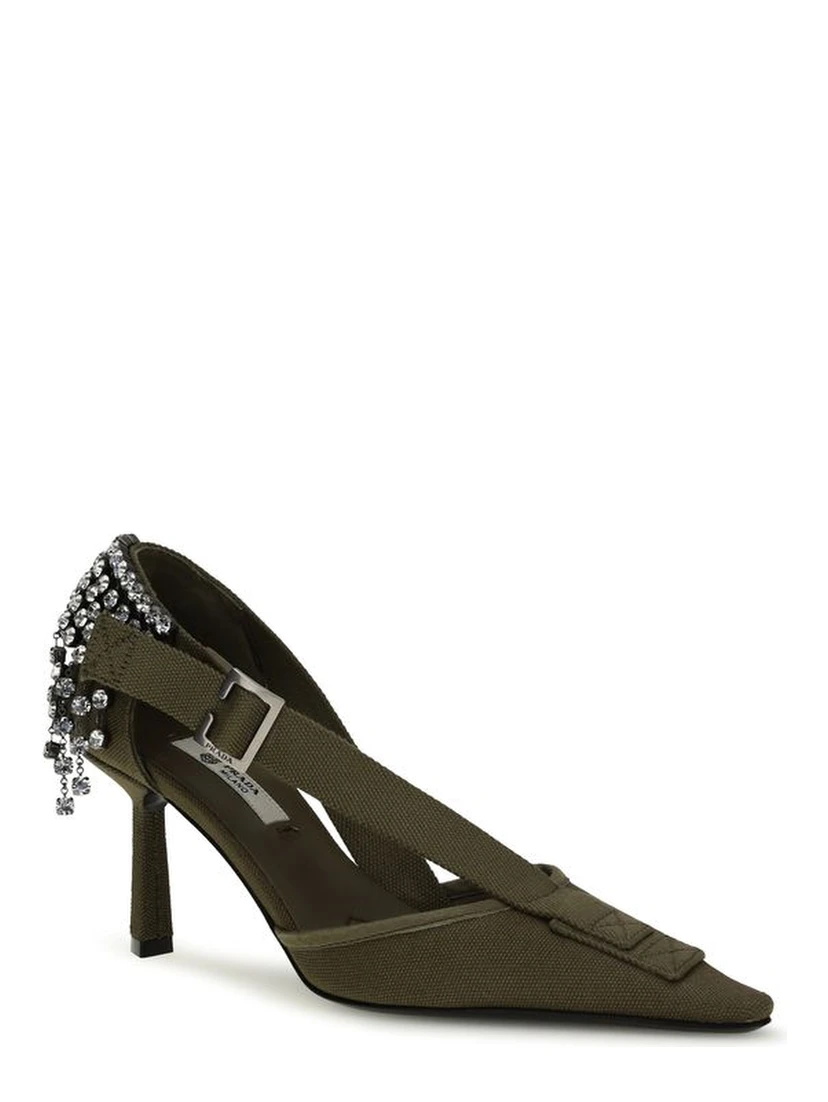 Bicolor Cotton High Heel Pumps