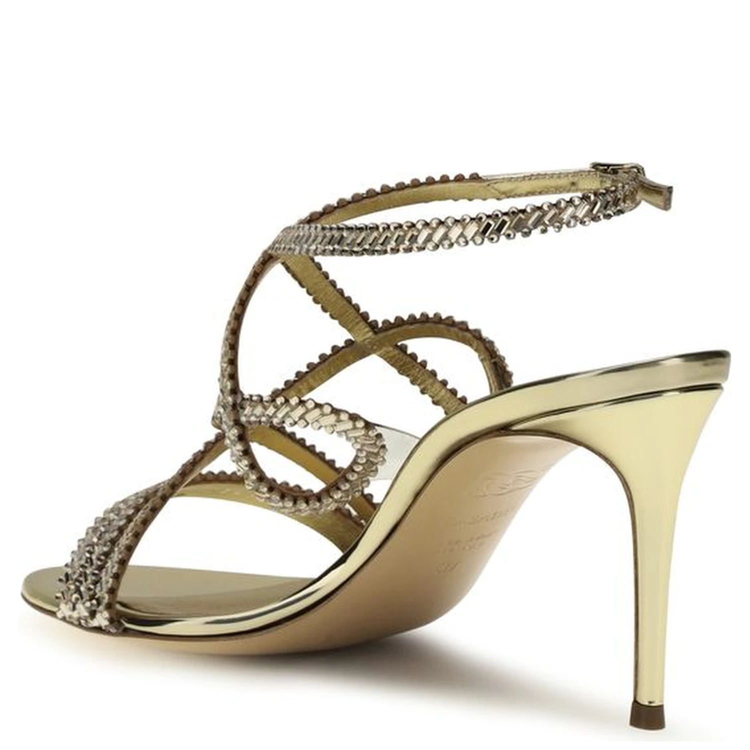 Gold Calf Leather Bos Taurus Stiletto Heel Sandals