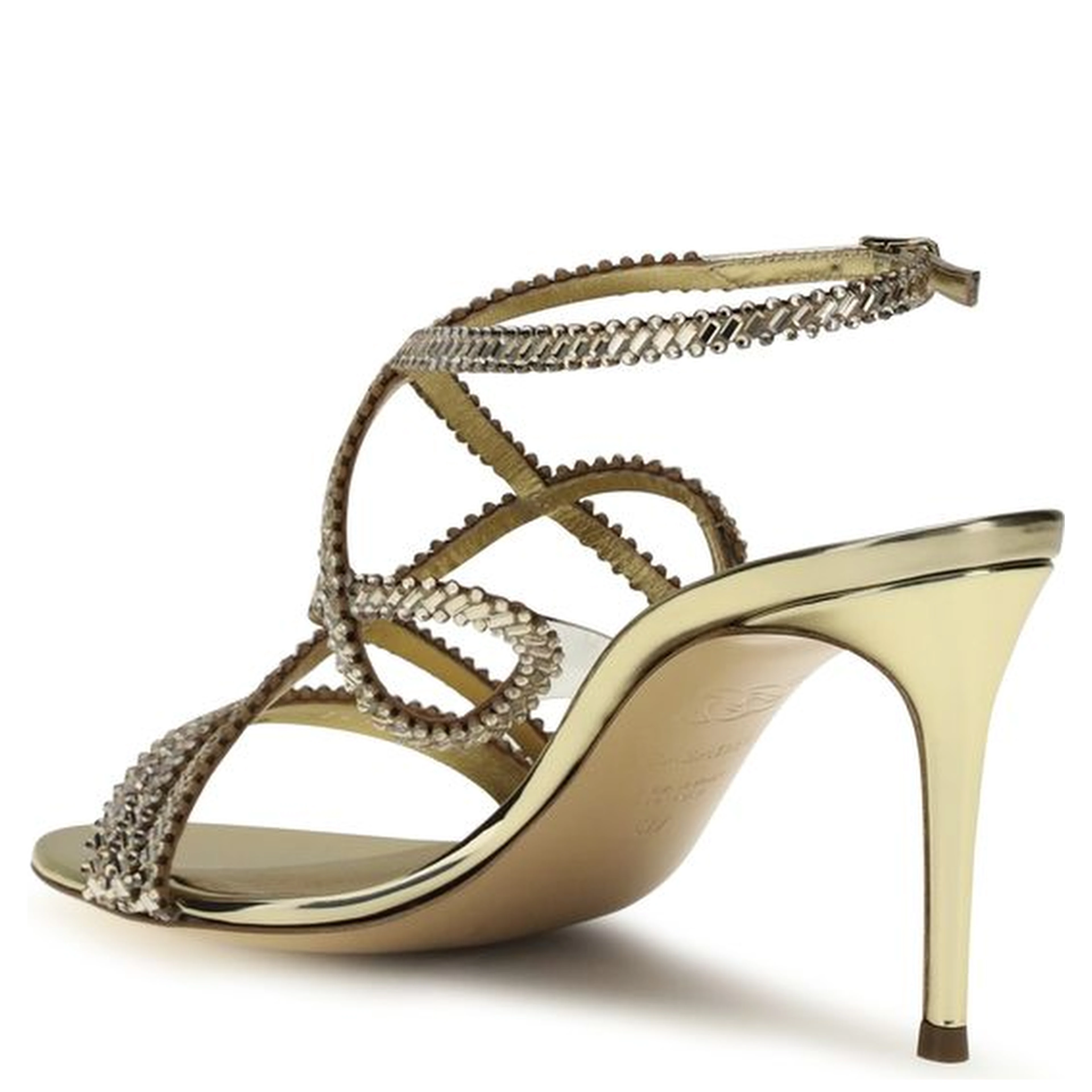 Gold Calf Leather Bos Taurus Stiletto Heel Sandals
