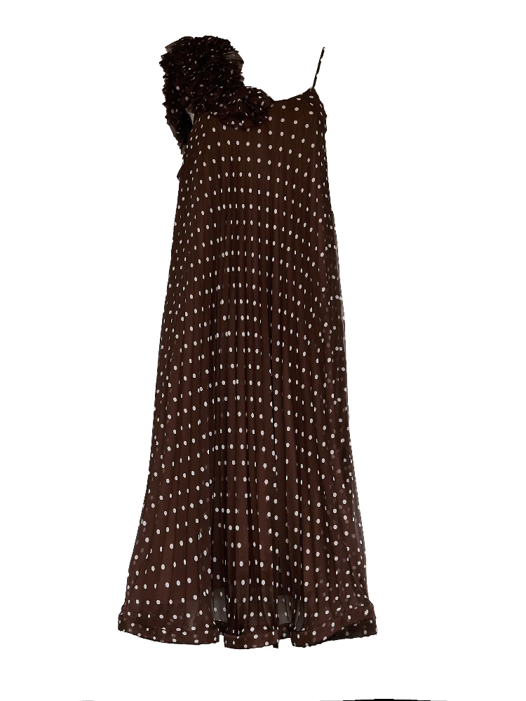 Abito Pallina In Chiffon Poly Stampa Pois