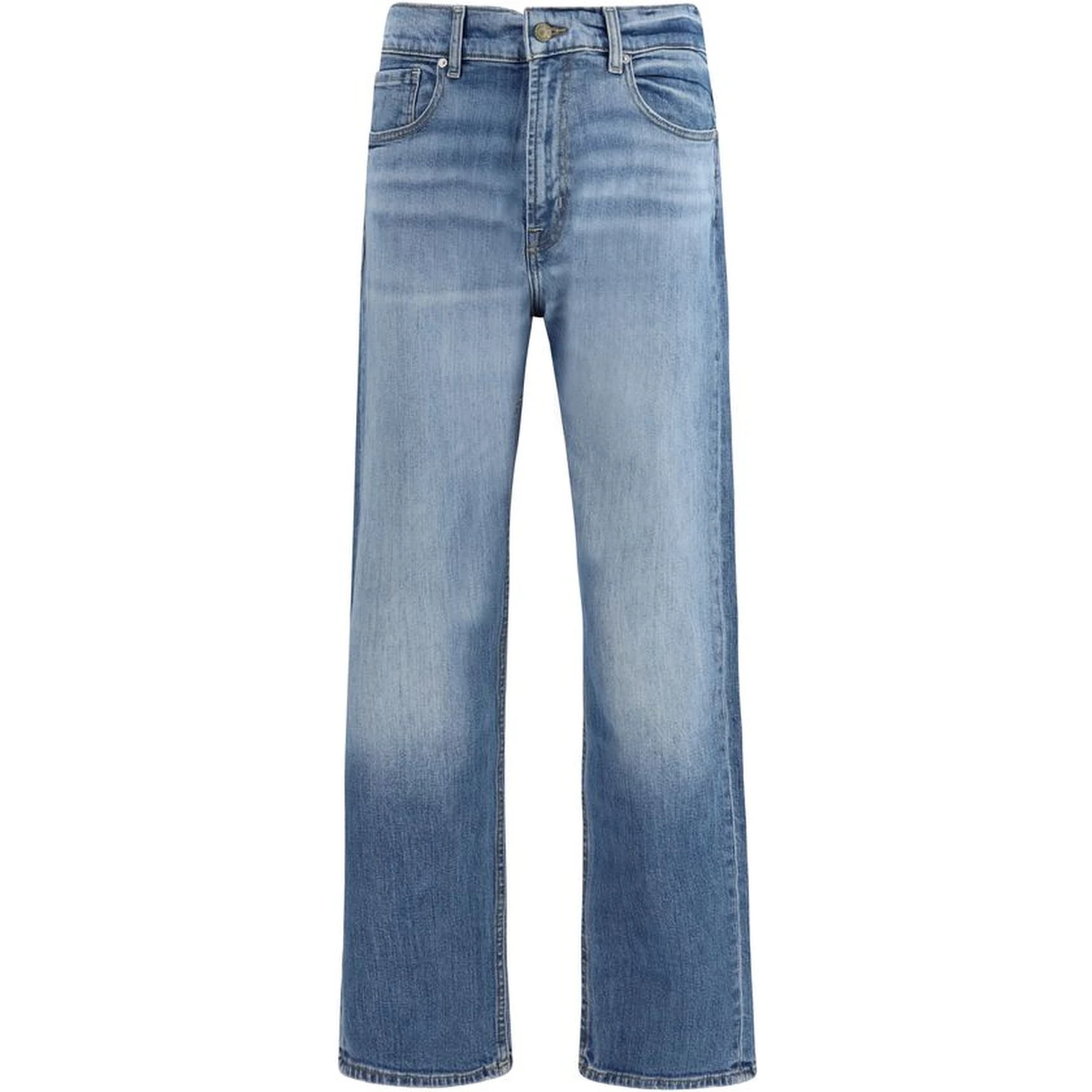 Blue Cotton Straight-Leg Jeans