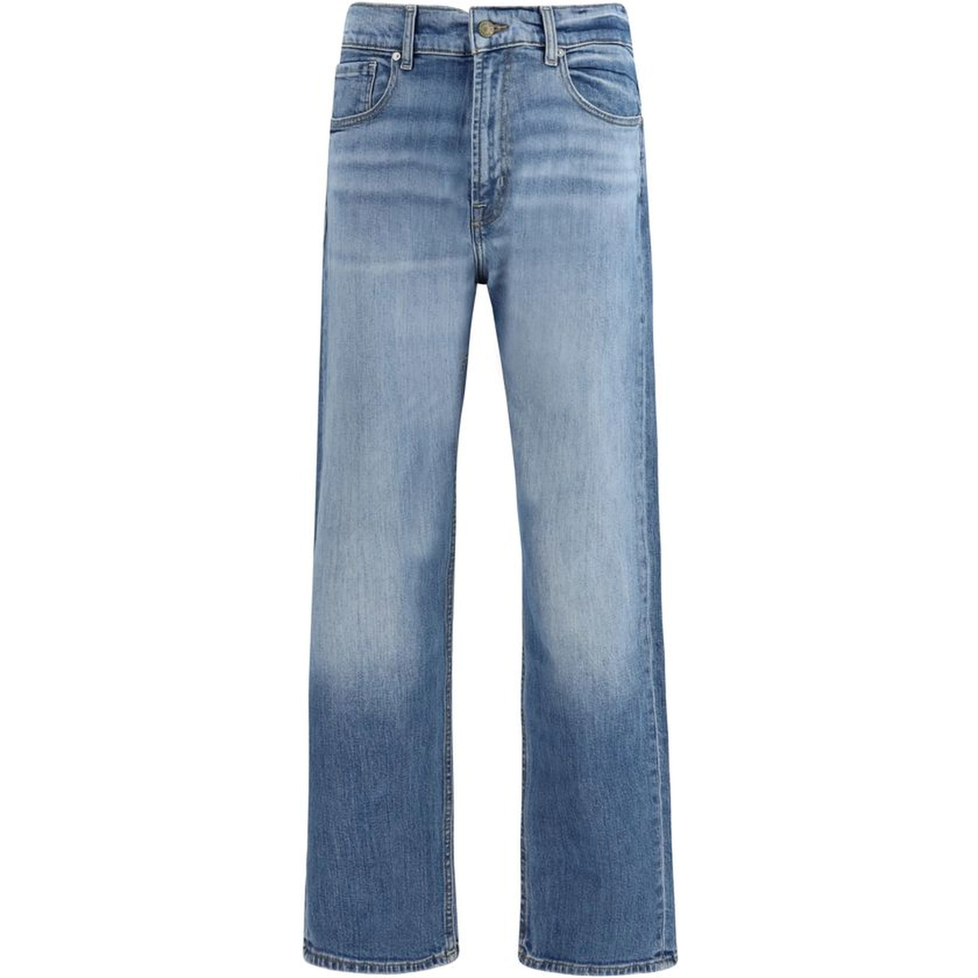 Blue Cotton Straight-Leg Jeans