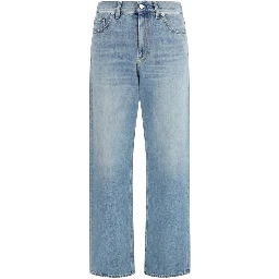 Blue Cotton Straight-Leg Jeans