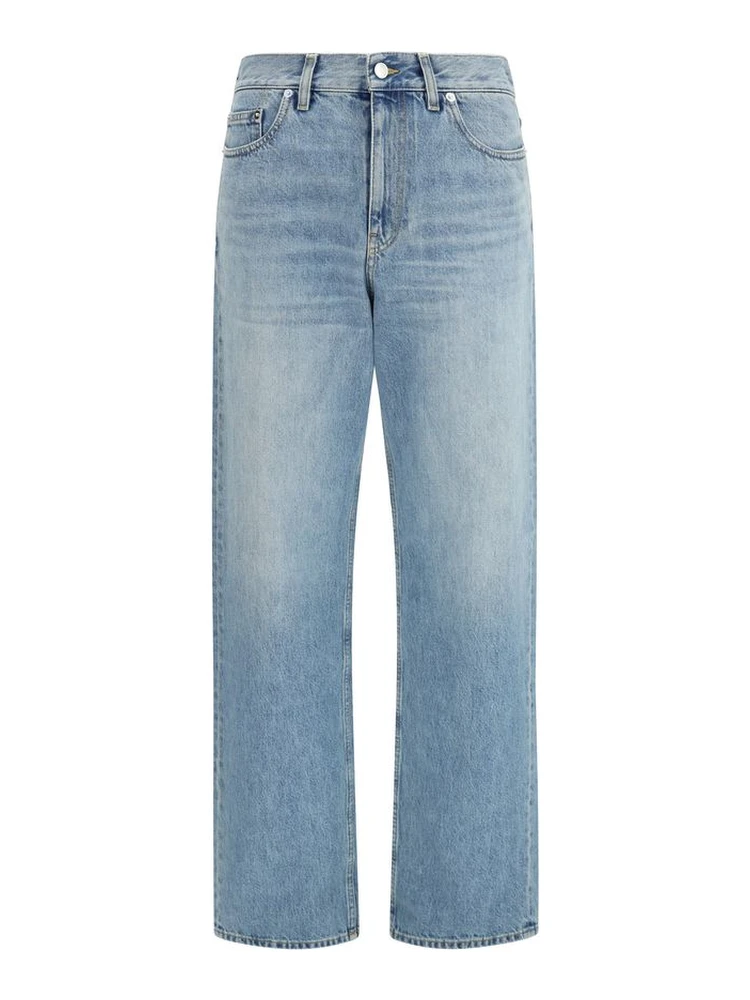 Blue Cotton Straight-Leg Jeans