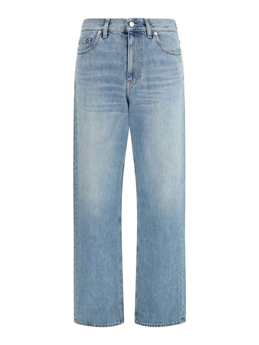 Blue Cotton Straight-Leg Jeans