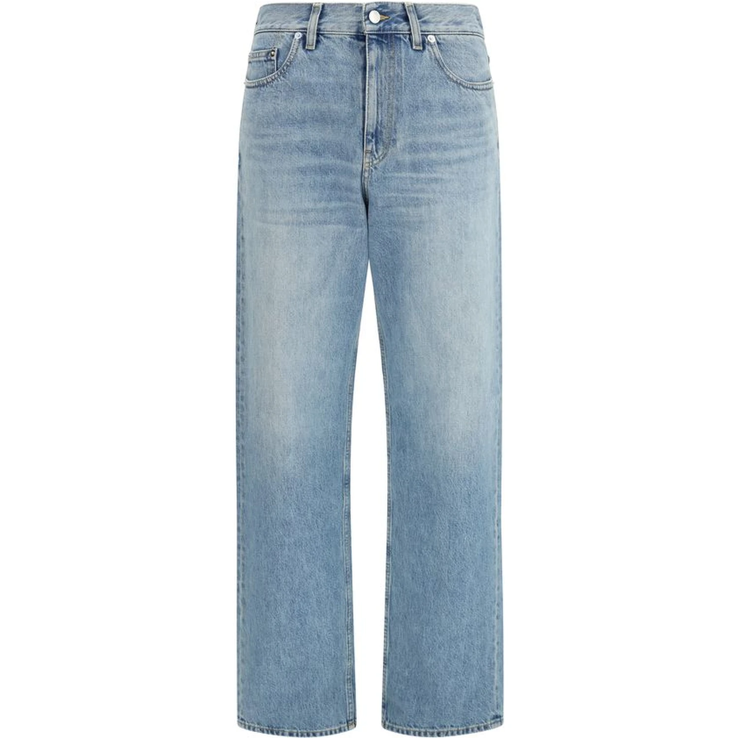 Blue Cotton Straight-Leg Jeans