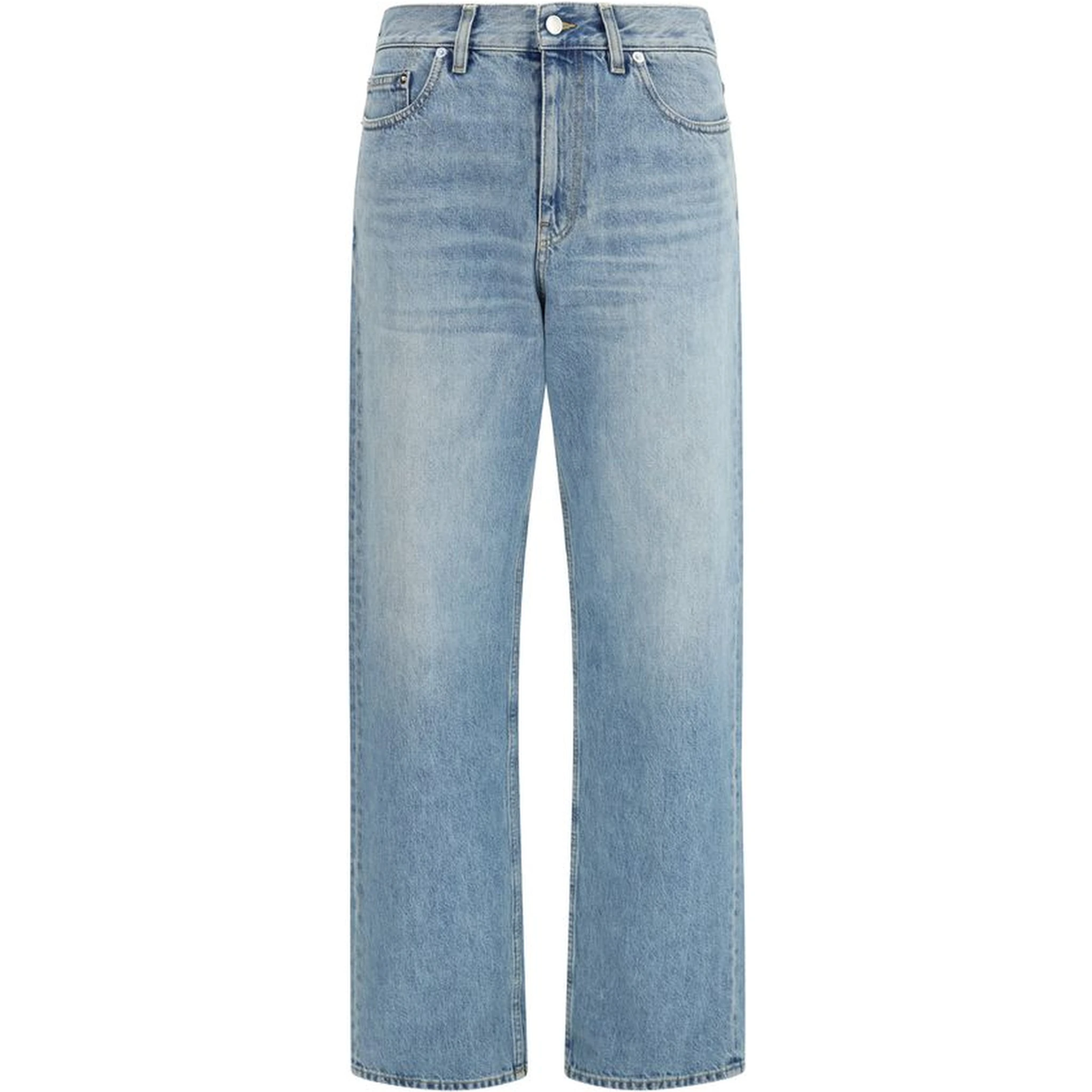 Blue Cotton Straight-Leg Jeans