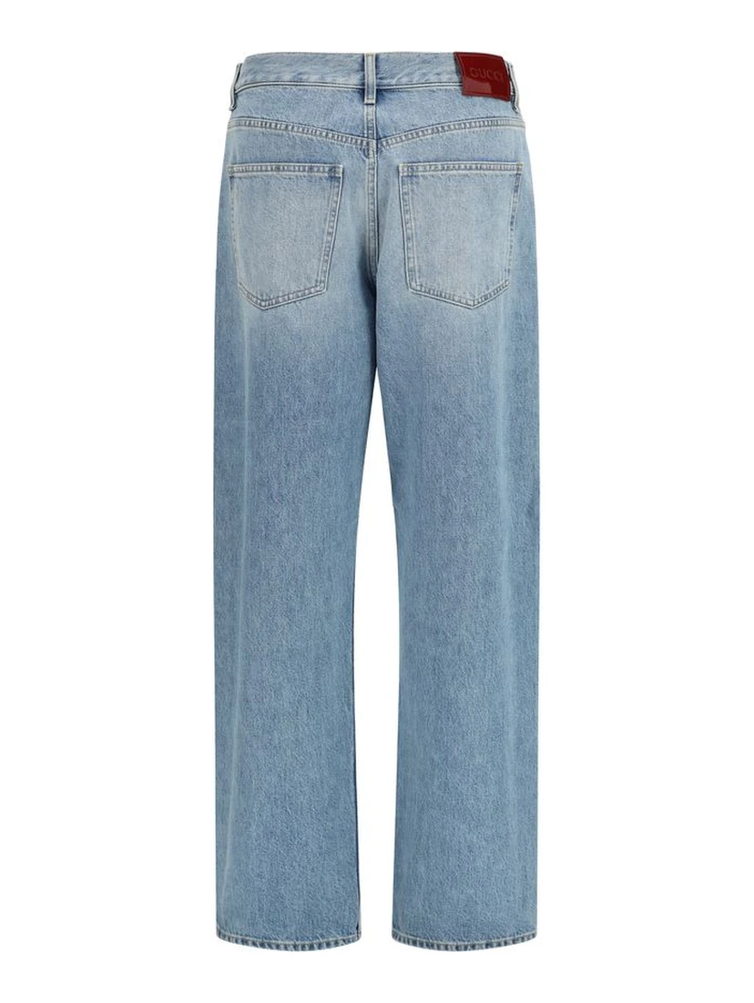 Blue Cotton Straight-Leg Jeans