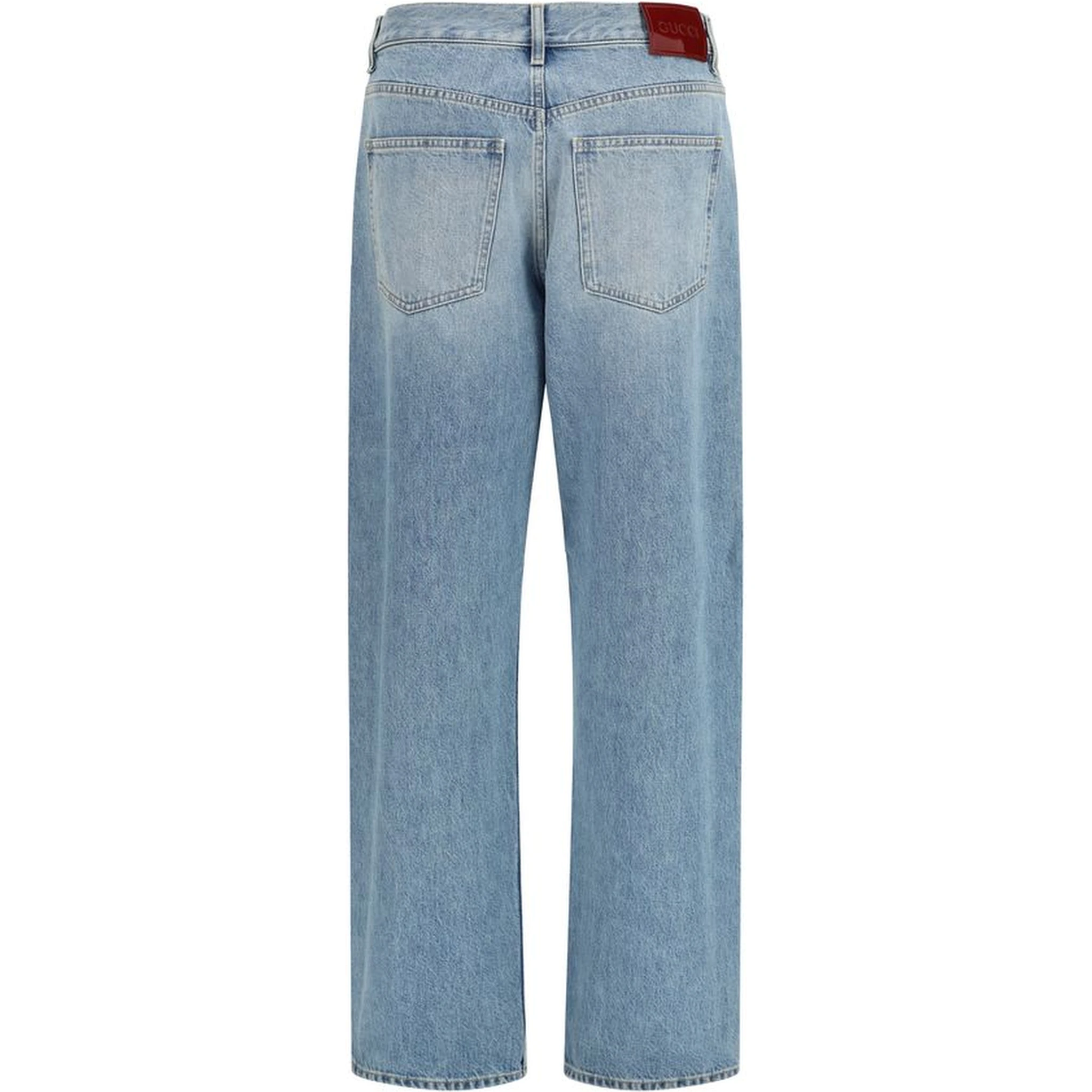 Blue Cotton Straight-Leg Jeans
