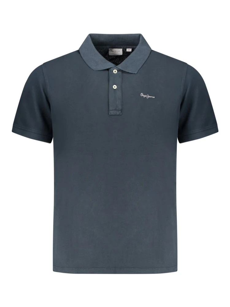 Blue Cotton Men Polo