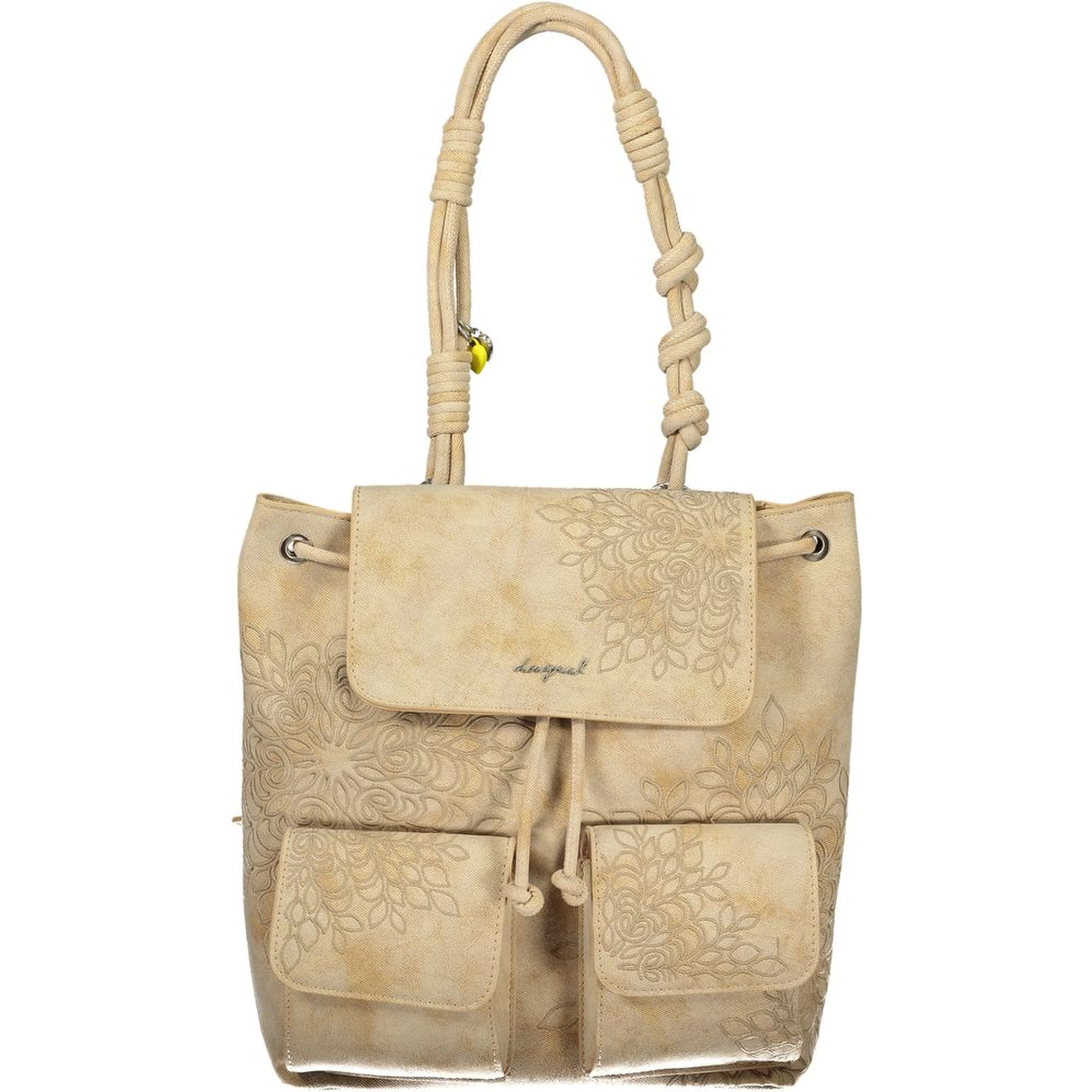 Beige Polyurethane Women Backpack