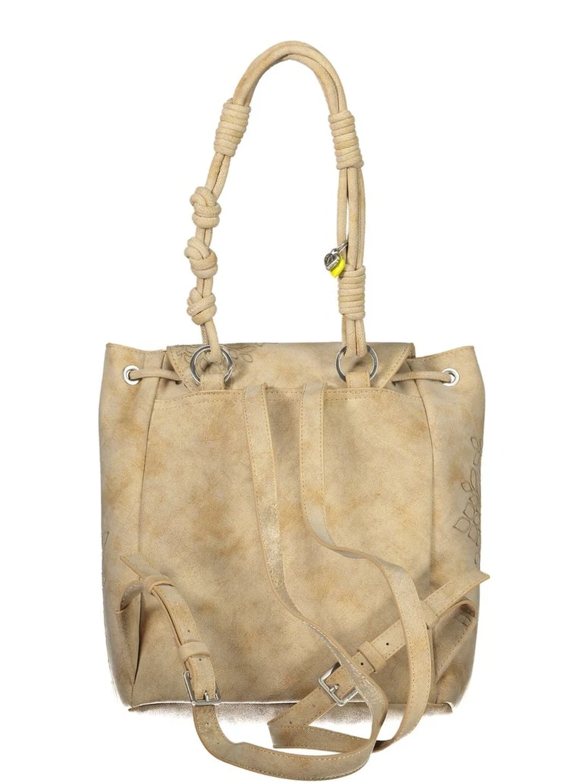 Beige Polyurethane Women Backpack