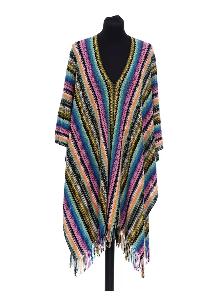 Multicolor Wool Women Poncho