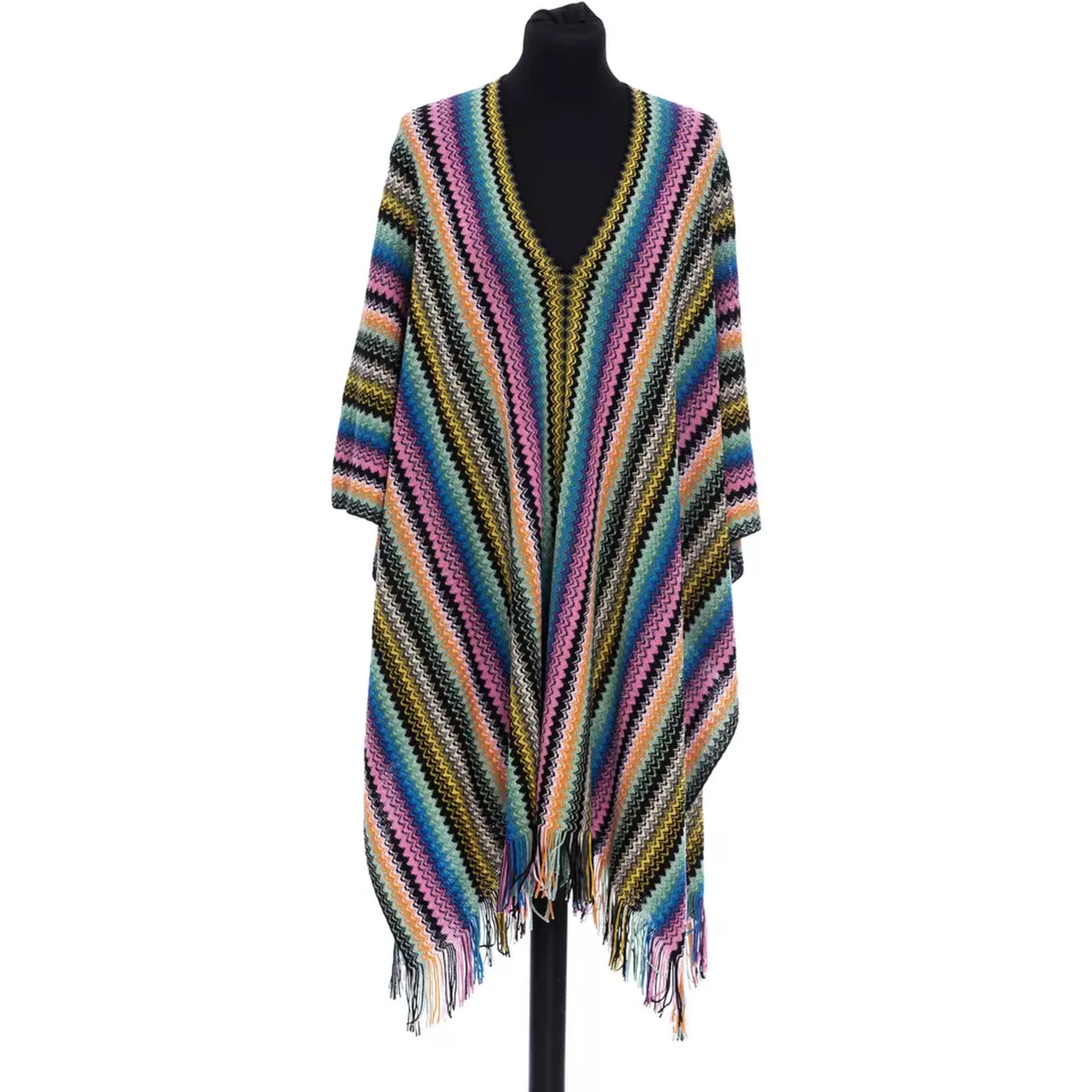 Multicolor Wool Women Poncho