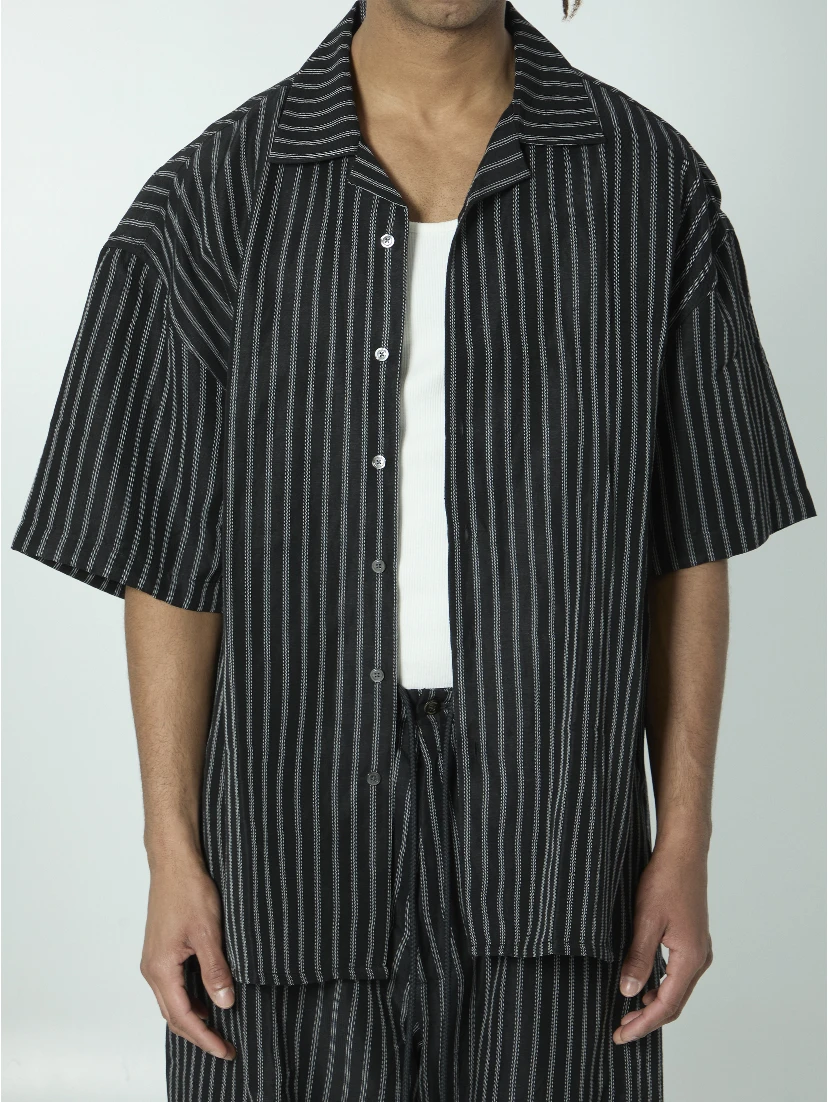 Striped camp collar shirt