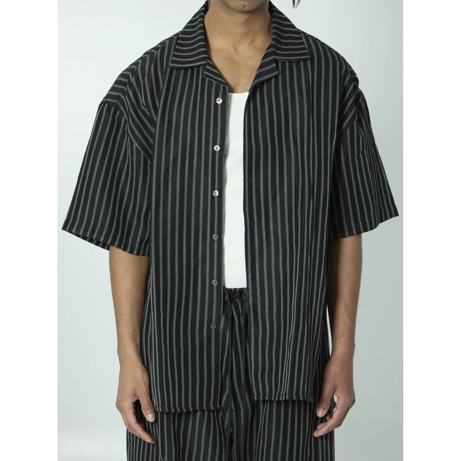 Striped camp collar shirt