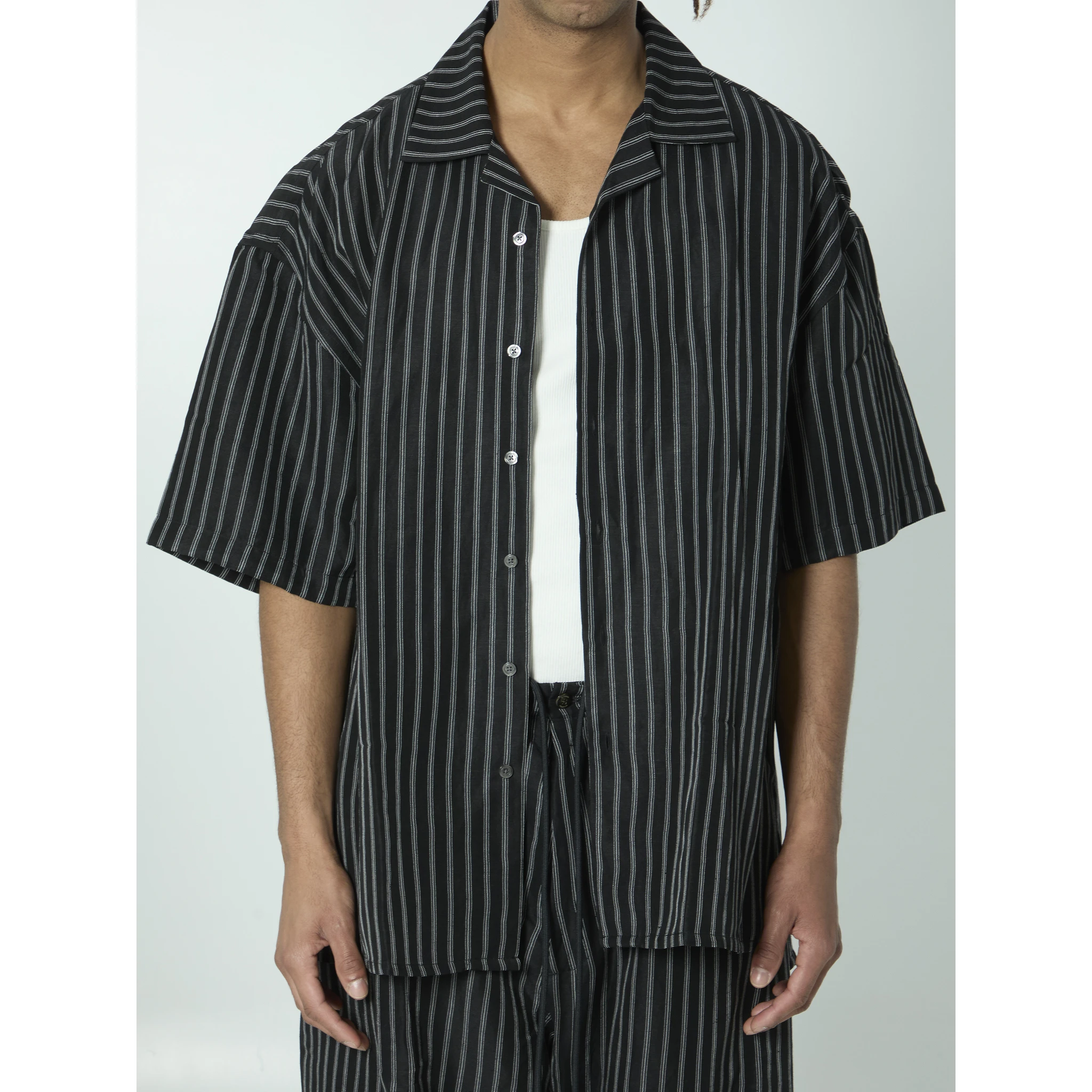 Striped camp collar shirt