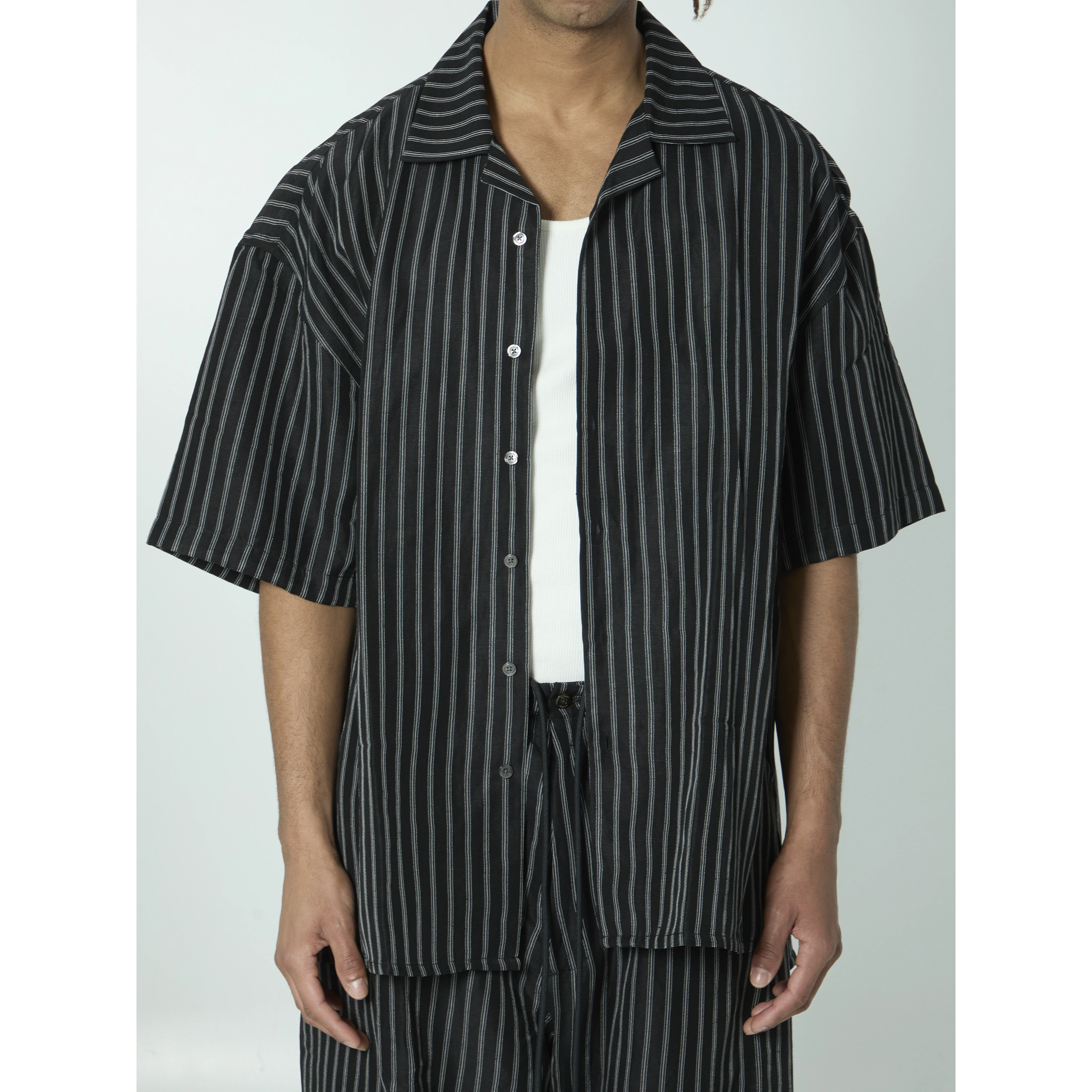 Striped camp collar shirt
