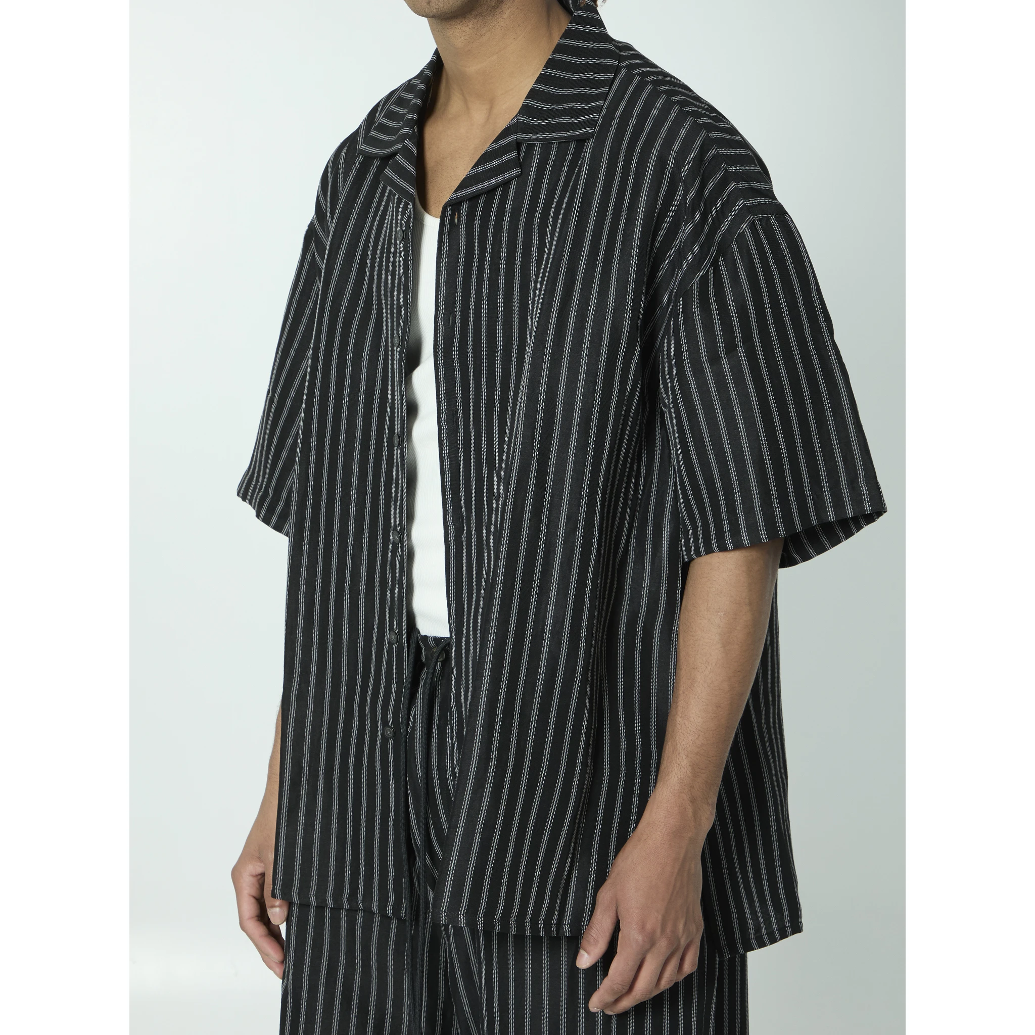Striped camp collar shirt