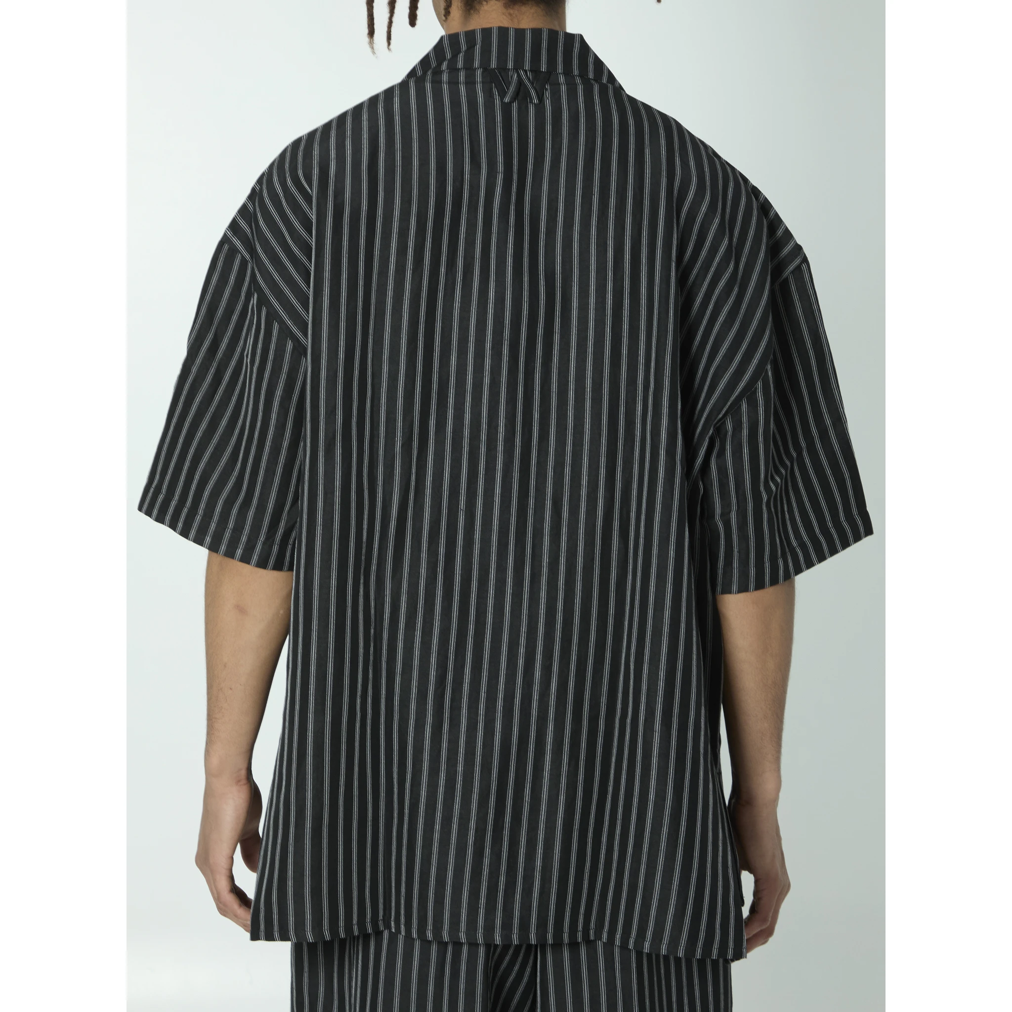 Striped camp collar shirt