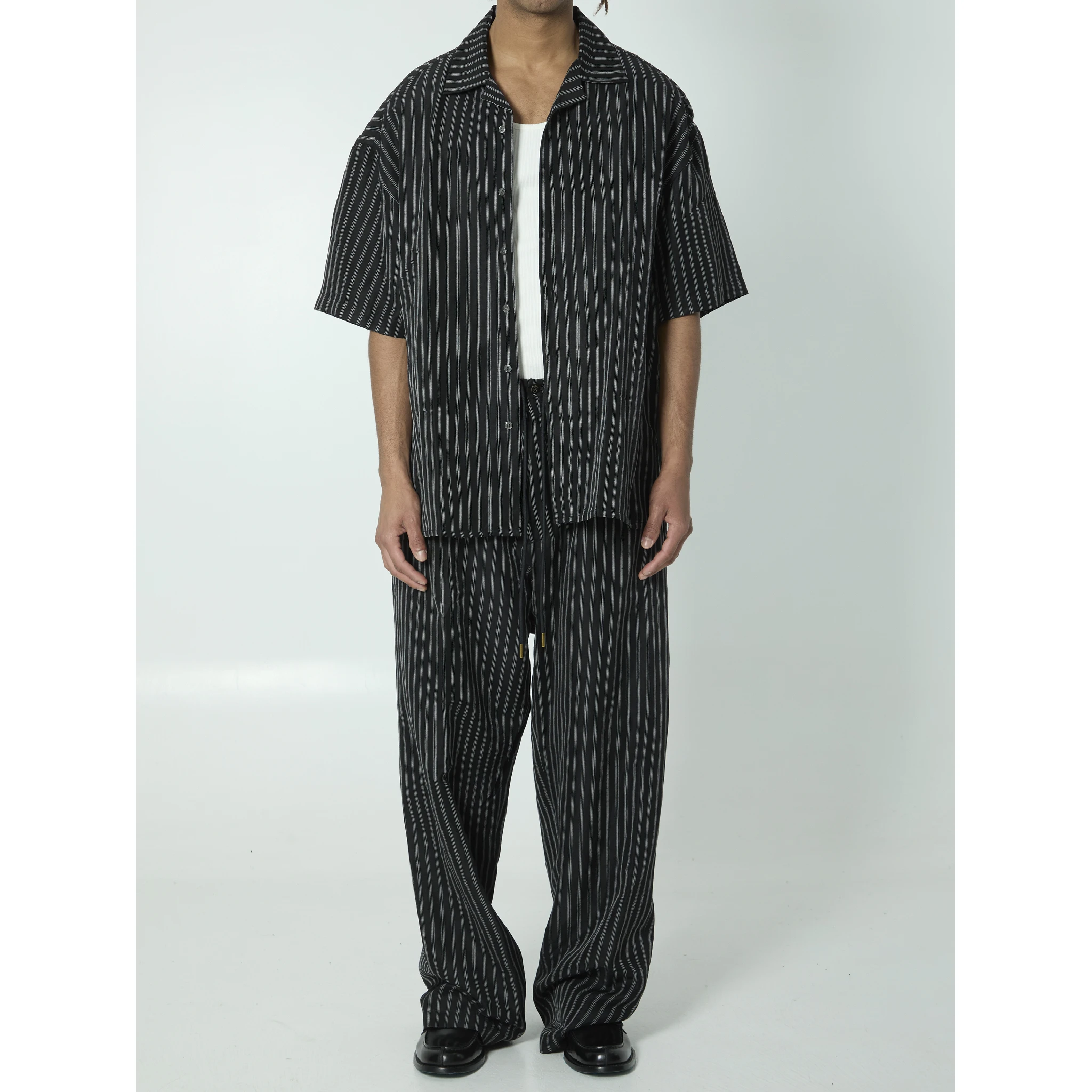 Striped camp collar shirt