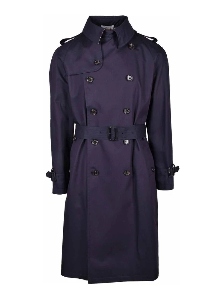 Blue Cotton Men Trench Coat