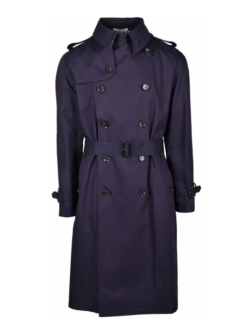 Blue Cotton Men Trench Coat