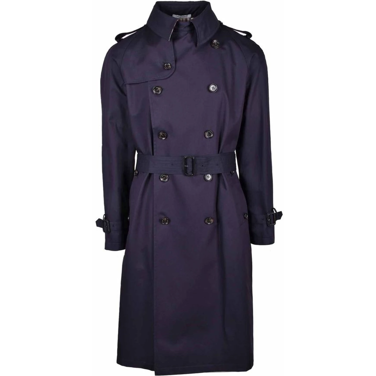 Blue Cotton Men Trench Coat