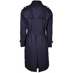Blue Cotton Men Trench Coat