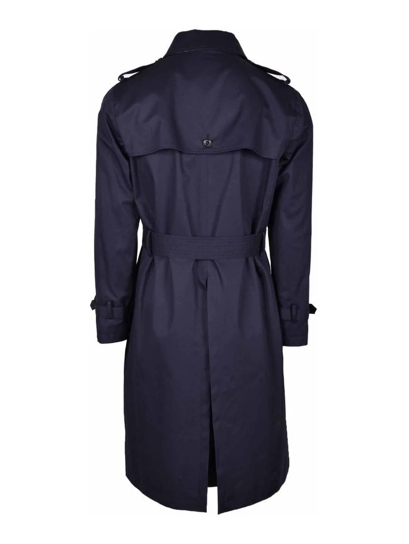 Blue Cotton Men Trench Coat