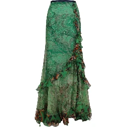 Bicolor Silk Long Skirt