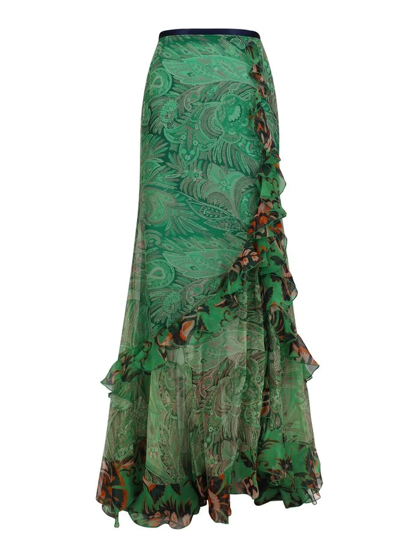 Bicolor Silk Long Skirt