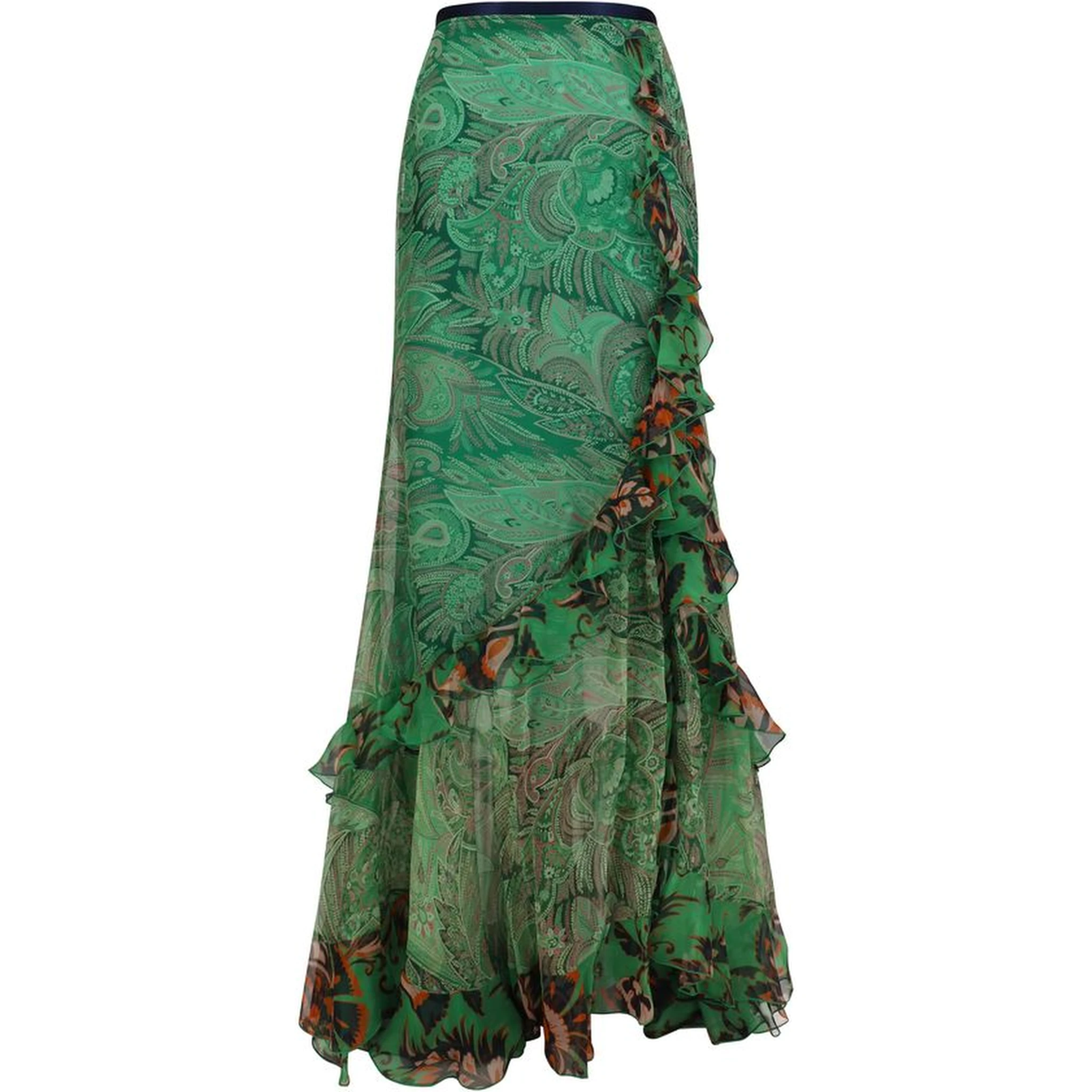 Bicolor Silk Long Skirt