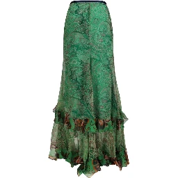 Bicolor Silk Long Skirt