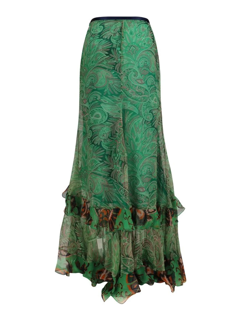 Bicolor Silk Long Skirt