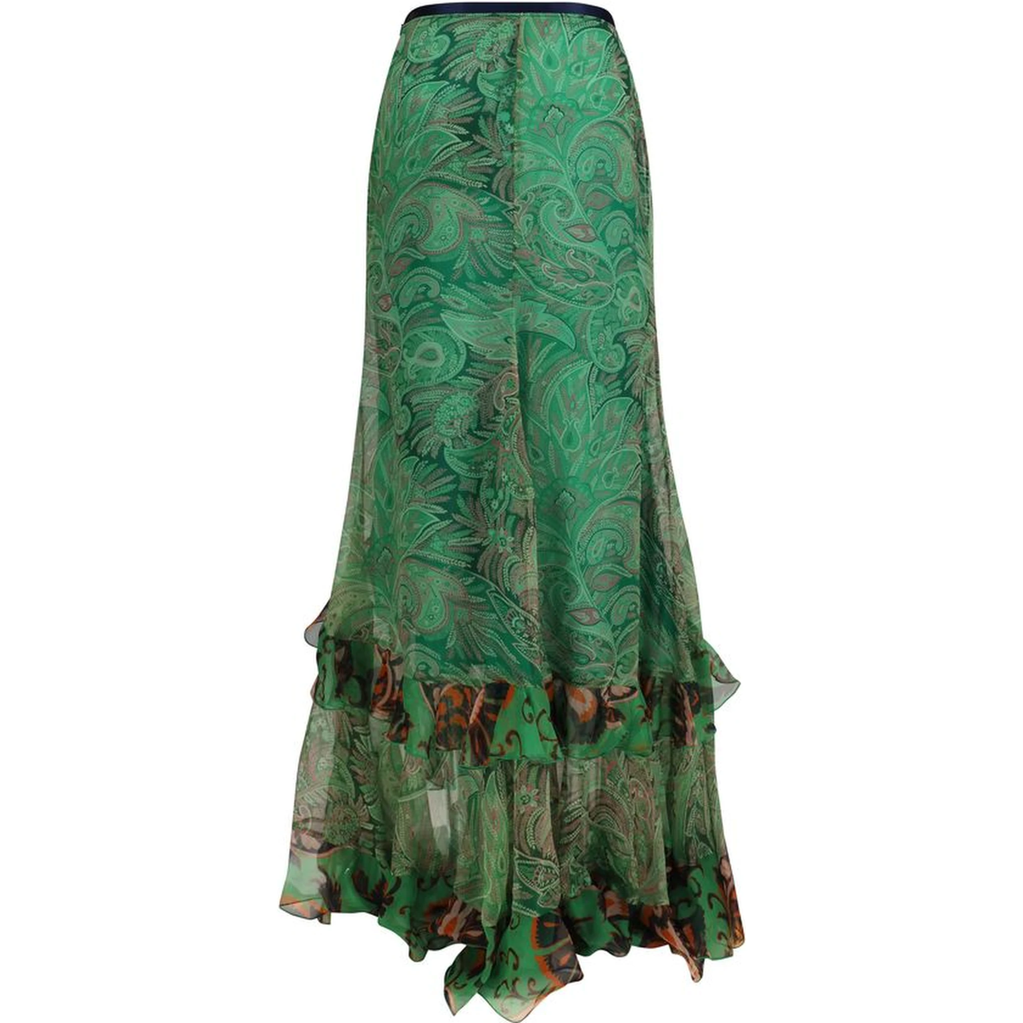 Bicolor Silk Long Skirt