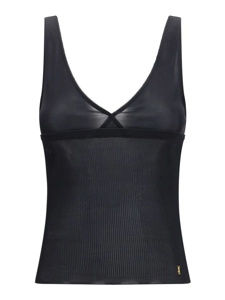 Black Silk Sleeveles T-Shirt