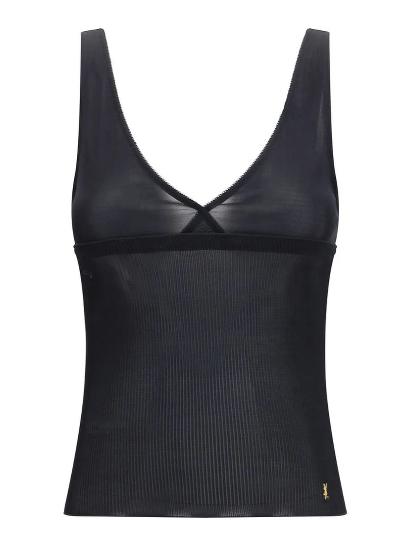 Black Silk Sleeveles T-Shirt