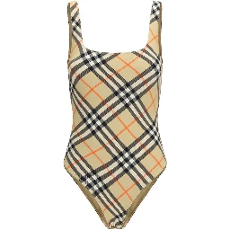 Beige Polyamide One-Piece Swimsuit