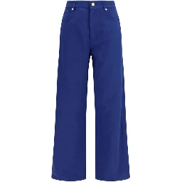 Blue Cotton Casual Pants