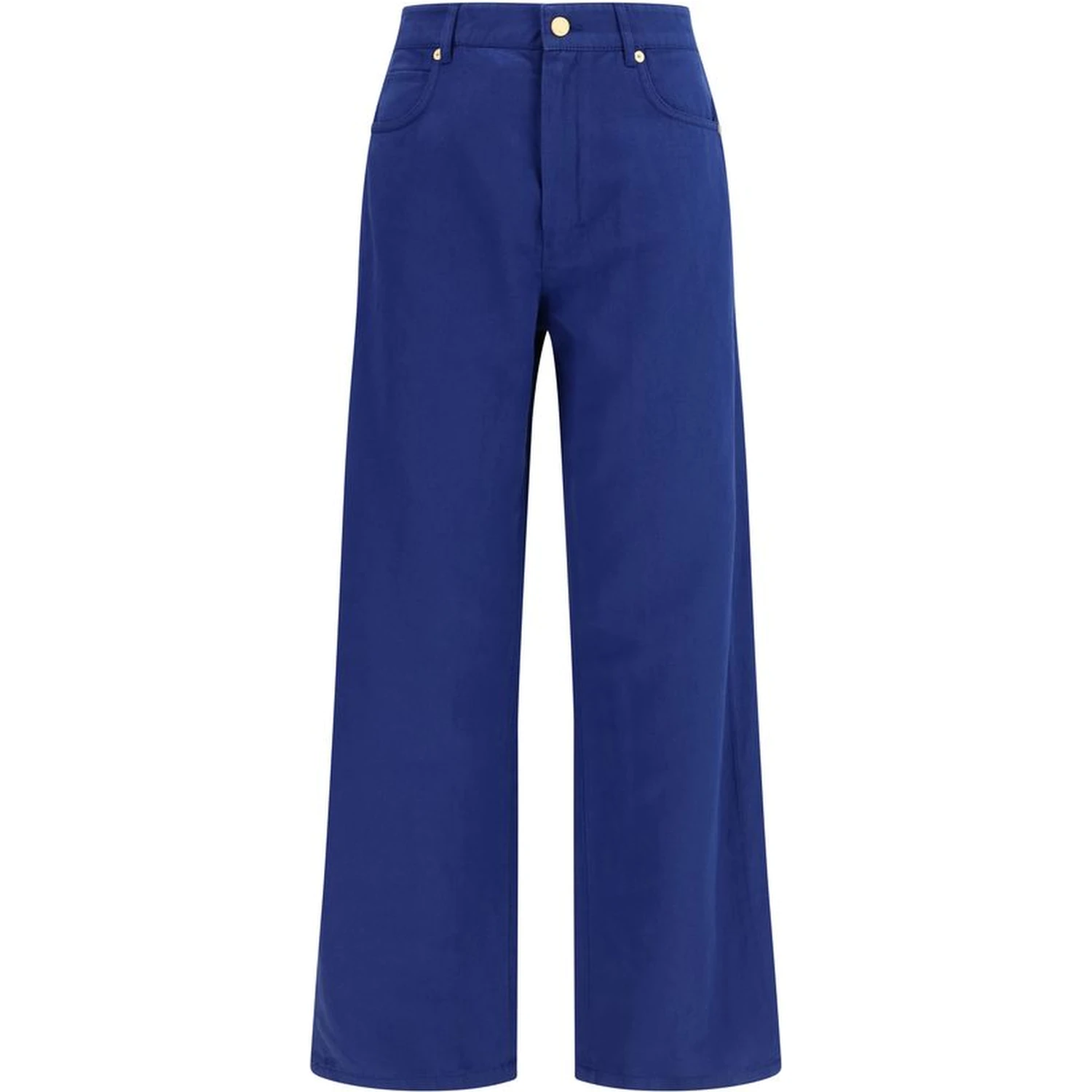 Blue Cotton Casual Pants