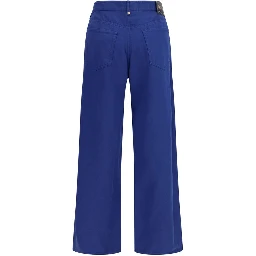 Blue Cotton Casual Pants