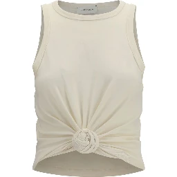 Beige Cotton Sleeveles T-Shirt