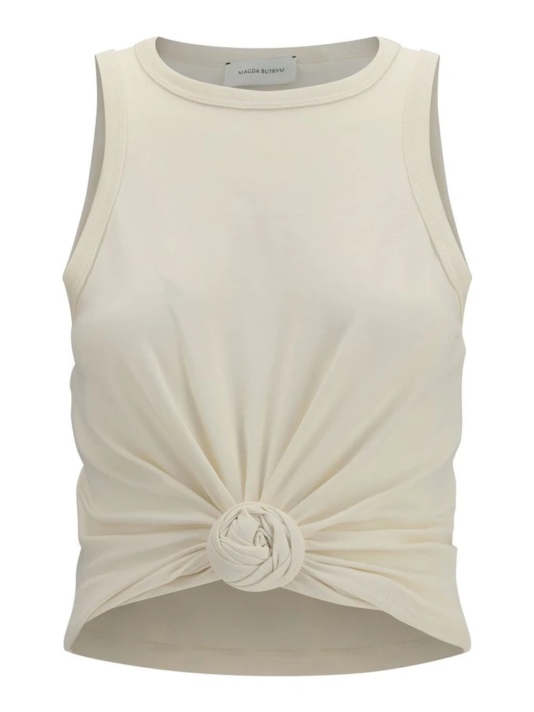 Beige Cotton Sleeveles T-Shirt