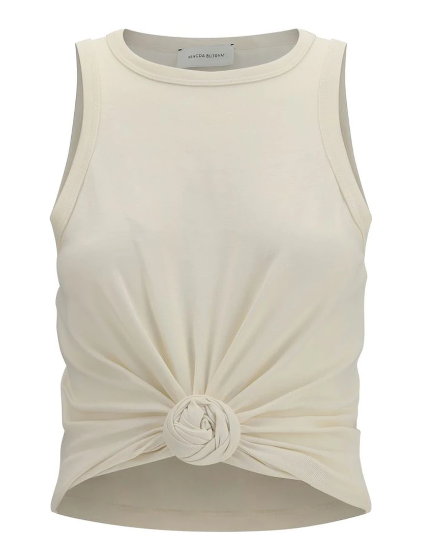 Beige Cotton Sleeveles T-Shirt
