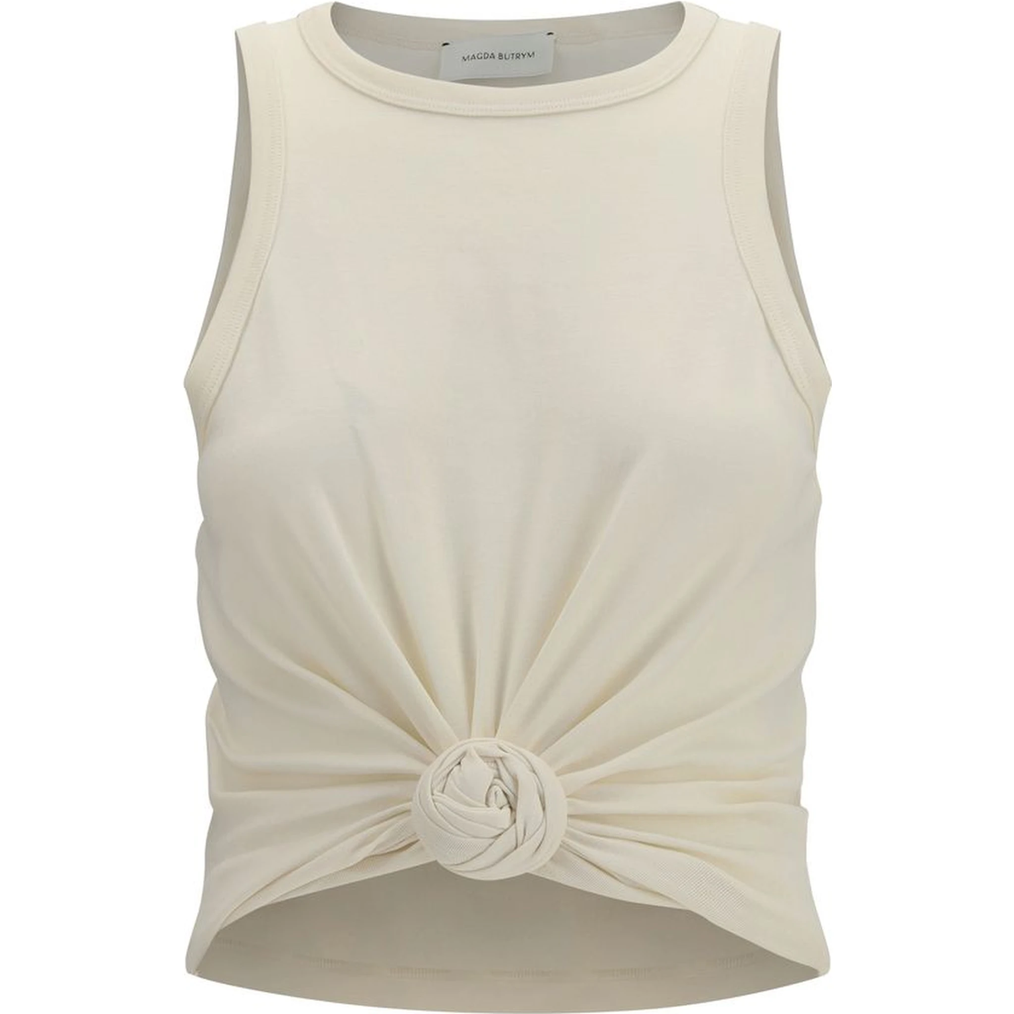 Beige Cotton Sleeveles T-Shirt