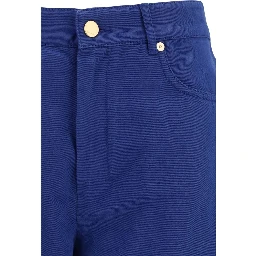 Blue Cotton Casual Pants